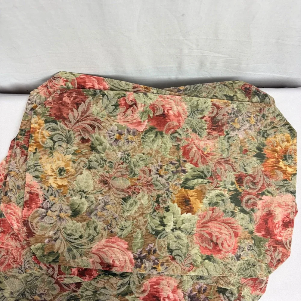 Vintage Floral Tapestry Placemats Set of 6 Reversible Damask Rose Green Cream